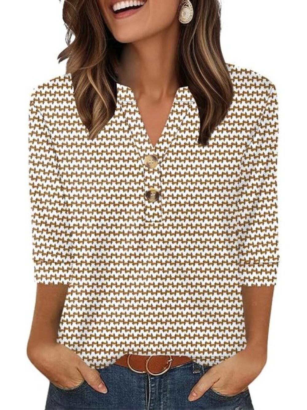 Lightweight Striped 3/4 Sleeve Women's Blouse - Perfect for Any Occasion